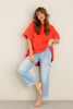 High Standards Red Scalloped Short Sleeve Top - FINAL SALE